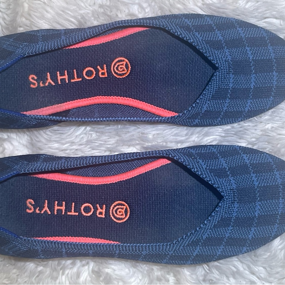 Rothy's indigo gingham Navy and Black Patterned Flat shoes size 9 - Picture 7 of 7